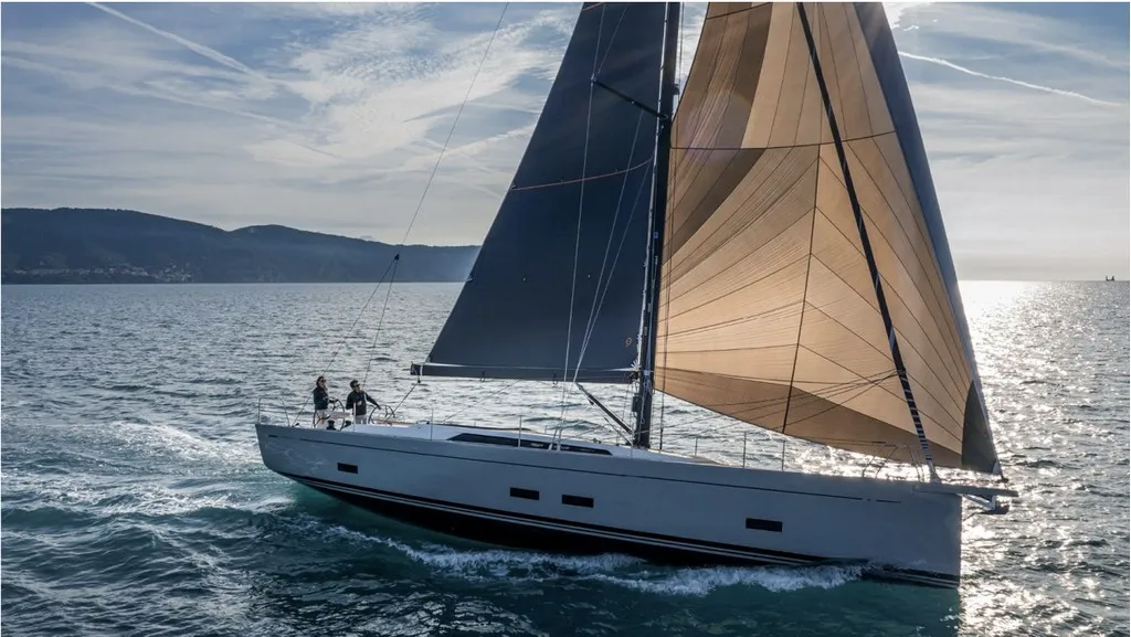 Exterior view of Eclisse, a Gulet Grand Soleil 48 sailboat at Castellammare del Golfo, Italy