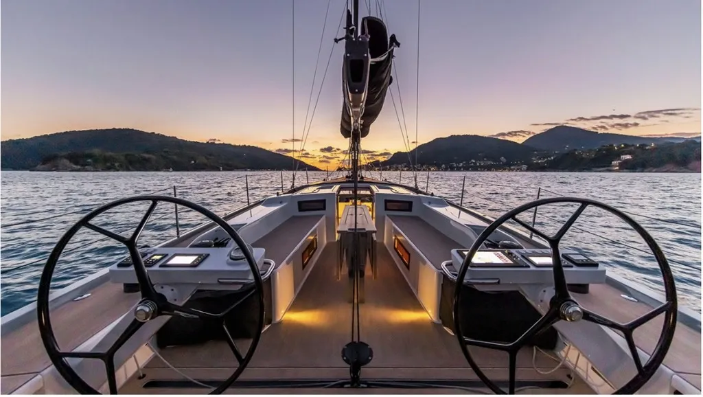 Cockpit of Eclisse, a Gulet Grand Soleil 48 sailboat at Castellammare del Golfo, Italy