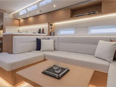 Salon of Eclisse, a Gulet Grand Soleil 48 sailboat at Castellammare del Golfo, Italy