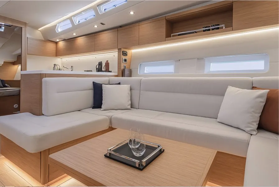 Salon of Eclisse, a Gulet Grand Soleil 48 sailboat at Castellammare del Golfo, Italy