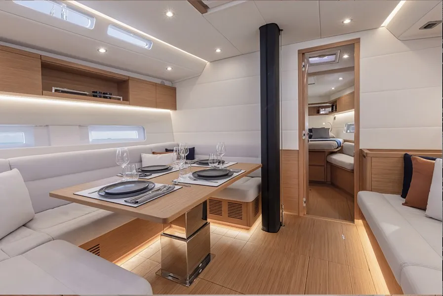Salon of Eclisse, a Gulet Grand Soleil 48 sailboat at Castellammare del Golfo, Italy