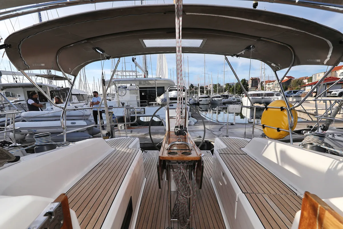 Cockpit of Dolce Vita, a Bavaria Cruiser 33 sailboat at Grad Vodice, Croatia
