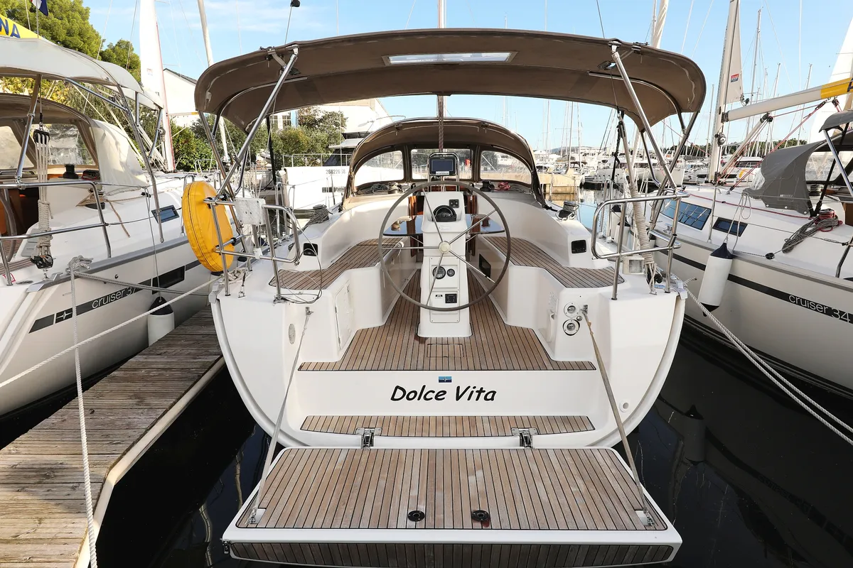 Exterior view of Dolce Vita, a Bavaria Cruiser 33 sailboat at Grad Vodice, Croatia