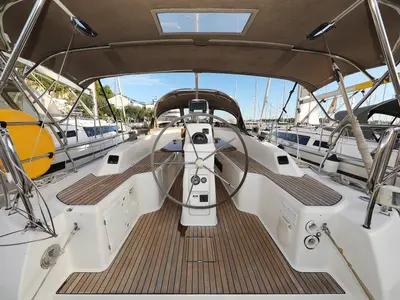 Cockpit of Dolce Vita, a Bavaria Cruiser 33 sailboat at Grad Vodice, Croatia