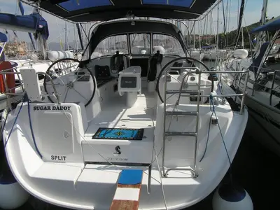 Cockpit of Sugar Daddy, a Beneteau Cyclades 43.4 sailboat at Grad Trogir, Croatia