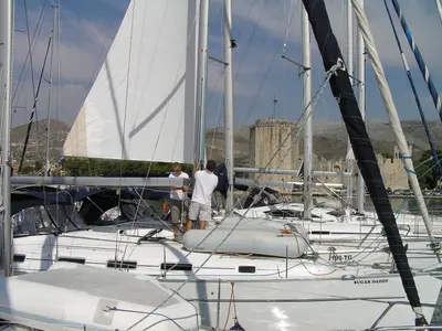 Cabin on Sugar Daddy, a Beneteau Cyclades 43.4 sailboat at Grad Trogir, Croatia