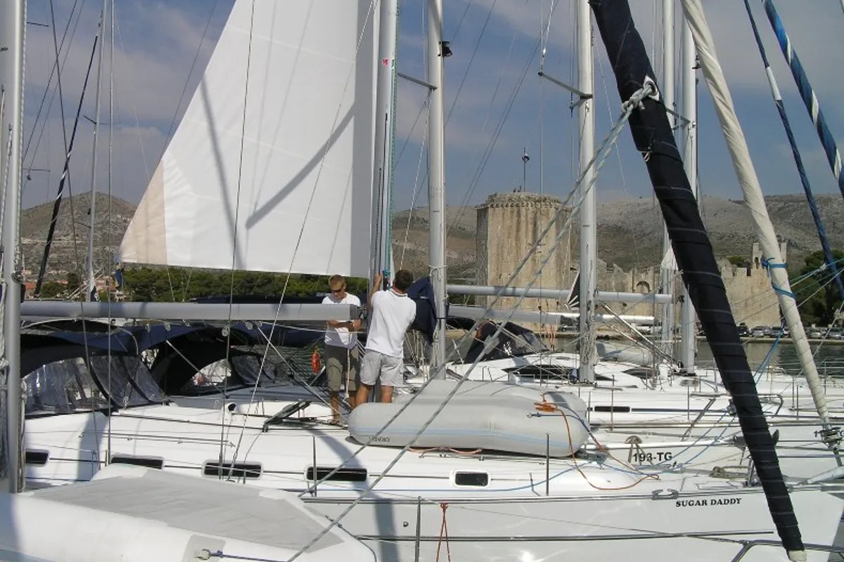 Cabin on Sugar Daddy, a Beneteau Cyclades 43.4 sailboat at Grad Trogir, Croatia