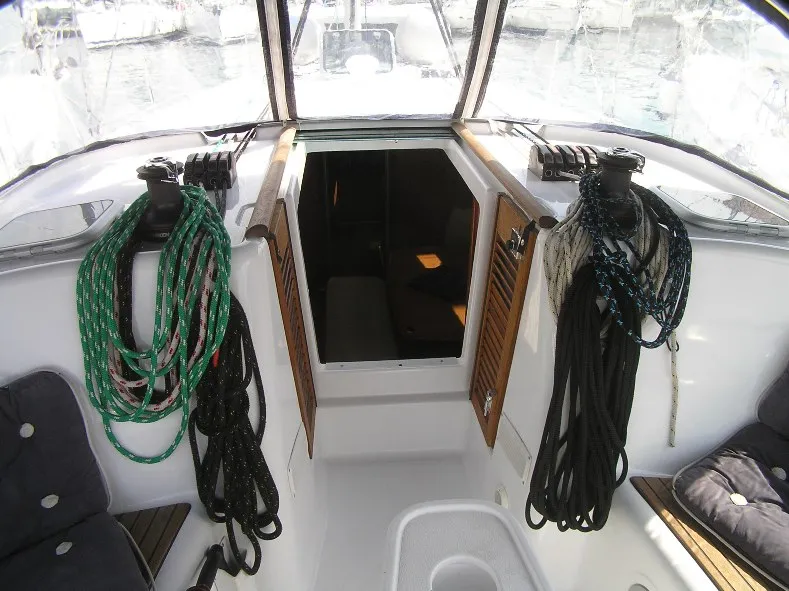 Deck of Sugar Daddy, a Beneteau Cyclades 43.4 sailboat at Grad Trogir, Croatia