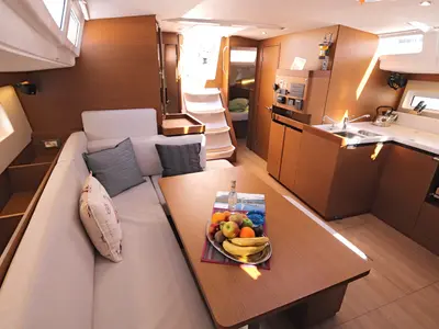Salon of Avra, a Jeanneau Sun Odyssey 490 sailboat at Lavreotiki Municipal Unit, Greece
