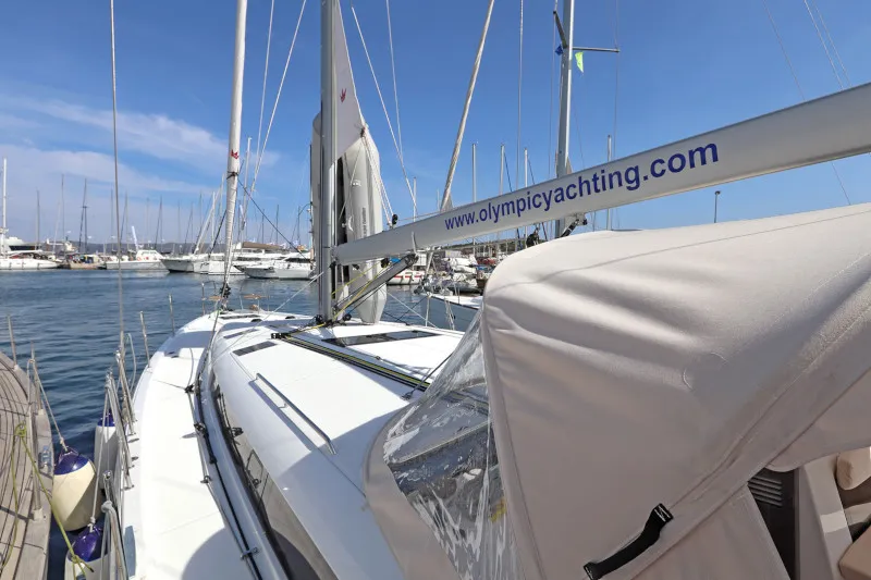 Exterior view of Avra, a Jeanneau Sun Odyssey 490 sailboat at Lavreotiki Municipal Unit, Greece