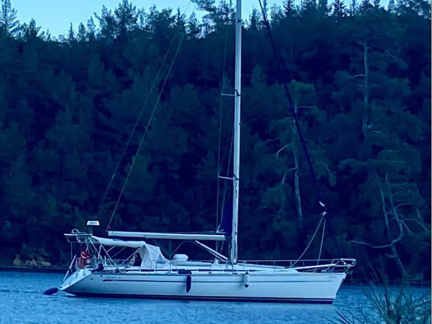 Exterior view of Velero, a Bavaria 44 sailboat at Fethiye, Turkey