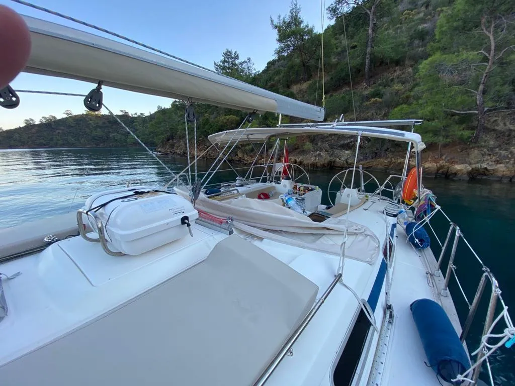 Exterior view of Velero, a Bavaria 44 sailboat at Fethiye, Turkey