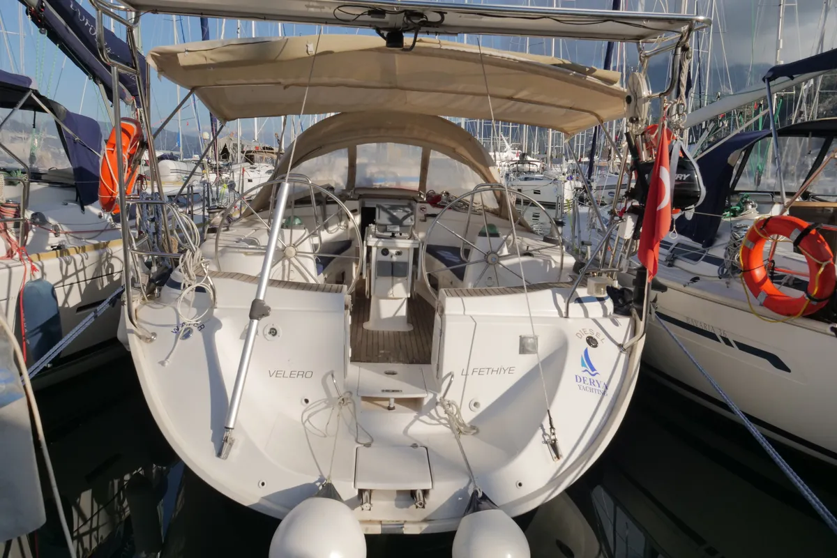 Exterior view of Velero, a Bavaria 44 sailboat at Fethiye, Turkey