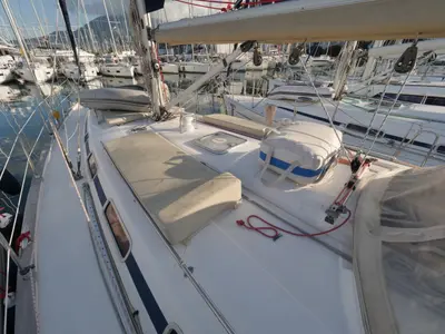 Deck of Velero, a Bavaria 44 sailboat at Fethiye, Turkey