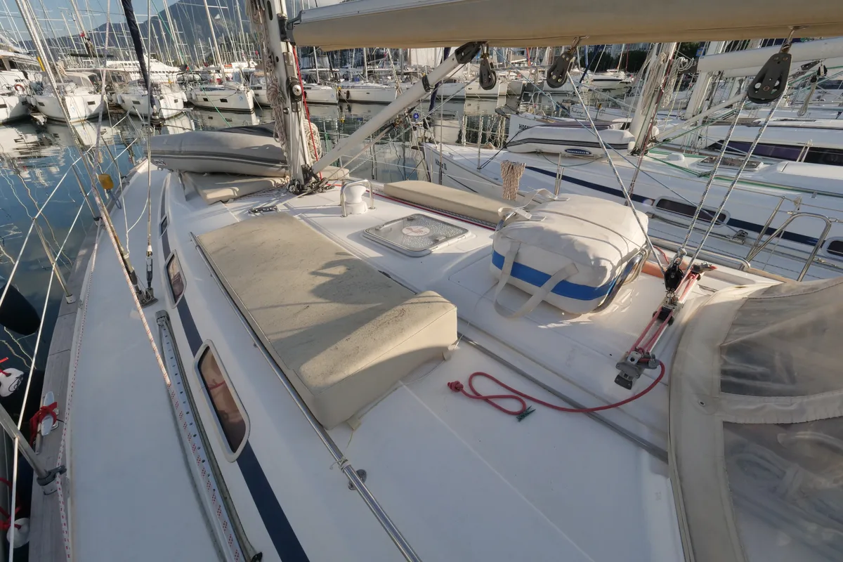 Deck of Velero, a Bavaria 44 sailboat at Fethiye, Turkey