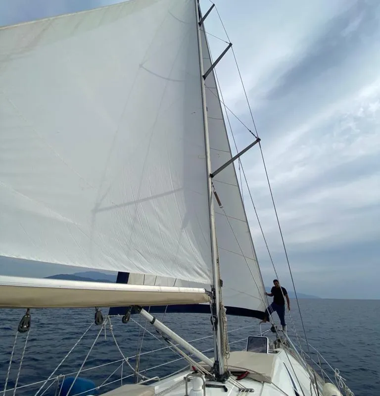 Exterior view of Velero, a Bavaria 44 sailboat at Fethiye, Turkey