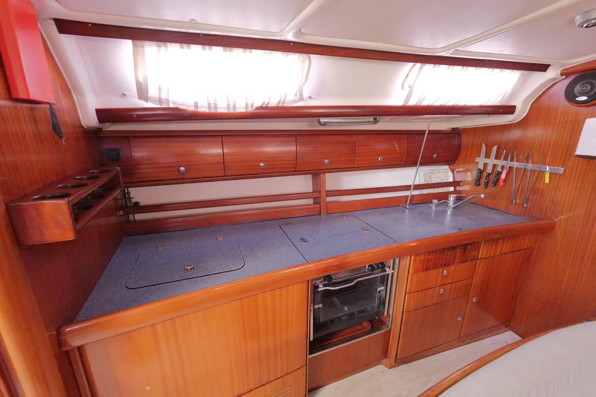 Galley of Velero, a Bavaria 44 sailboat at Fethiye, Turkey