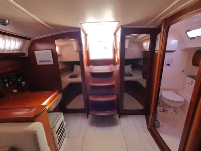 Salon of Velero, a Bavaria 44 sailboat at Fethiye, Turkey