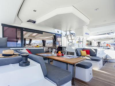 Deck of Alize, a Fountaine Pajot Elba 45 catamaran at Grad Šibenik, Croatia