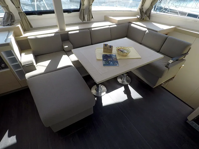 Salon of Alize, a Fountaine Pajot Elba 45 catamaran at Grad Šibenik, Croatia