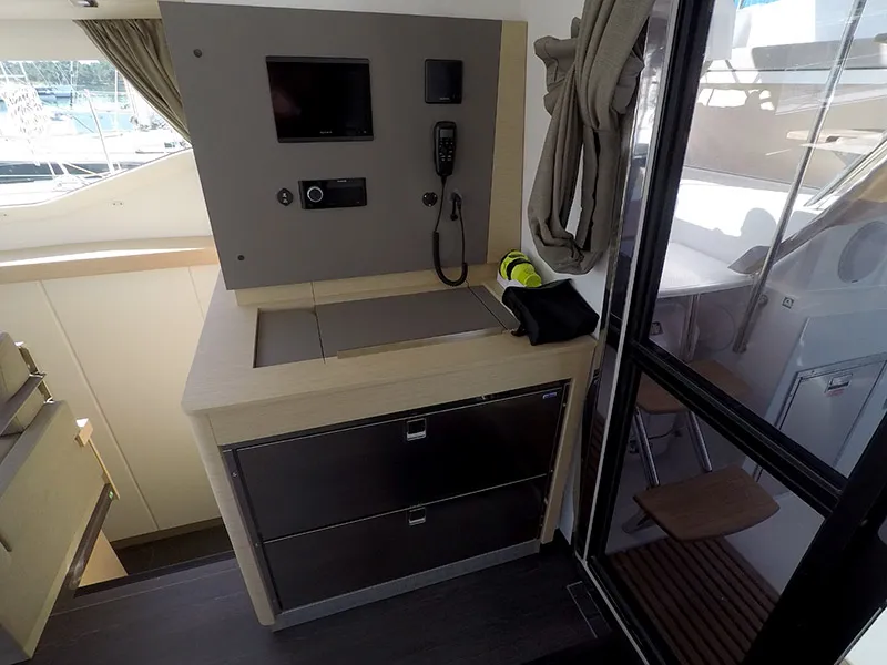 Cockpit of Alize, a Fountaine Pajot Elba 45 catamaran at Grad Šibenik, Croatia
