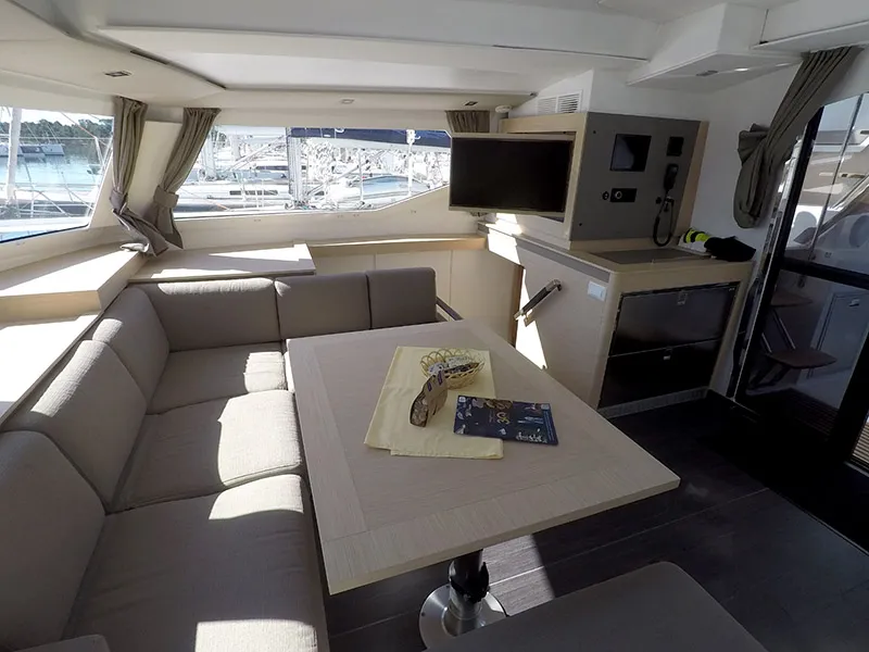 Salon of Alize, a Fountaine Pajot Elba 45 catamaran at Grad Šibenik, Croatia