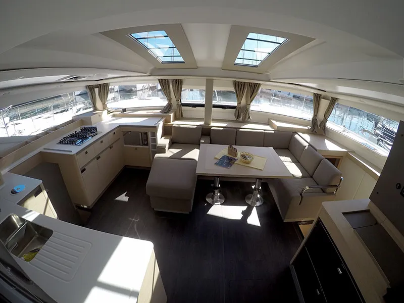 Salon of Alize, a Fountaine Pajot Elba 45 catamaran at Grad Šibenik, Croatia