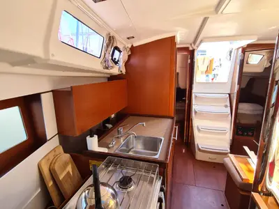 Galley of LAMPUGA, a Beneteau Oceanis 35.1 sailboat at Split, Croatia