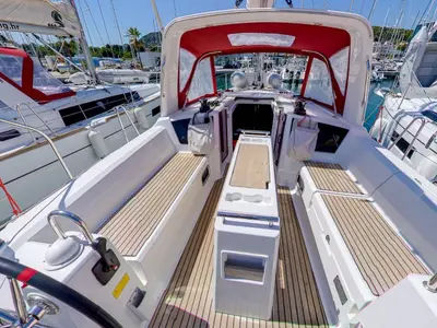 Cockpit of LAMPUGA, a Beneteau Oceanis 35.1 sailboat at Split, Croatia
