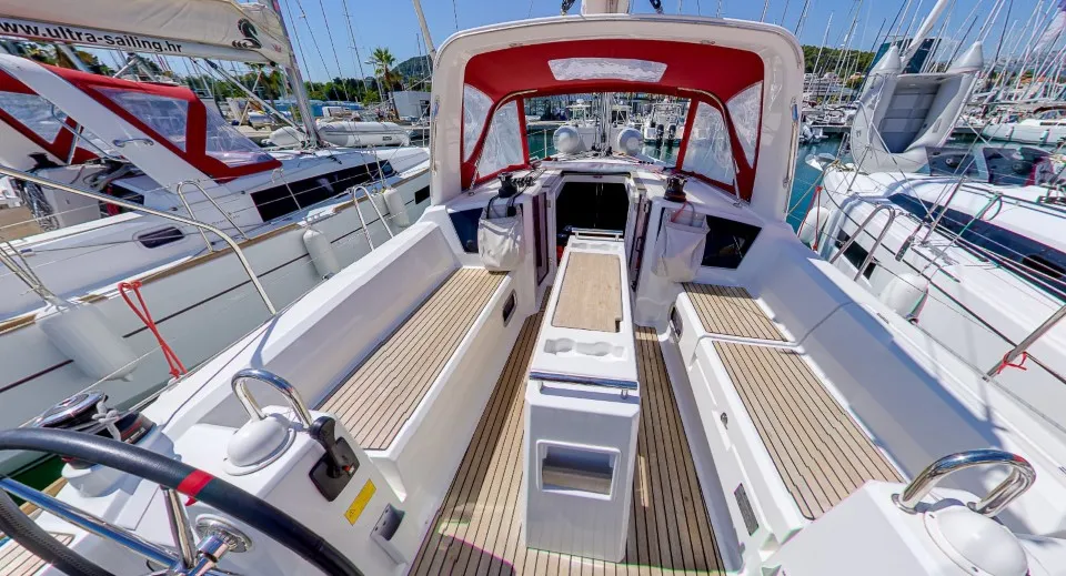Cockpit of LAMPUGA, a Beneteau Oceanis 35.1 sailboat at Split, Croatia