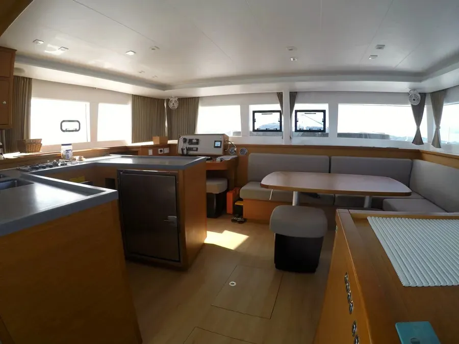Salon of Take It Easy, a Lagoon 450 catamaran at Ribishi, Saint Vincent and the Grenadines