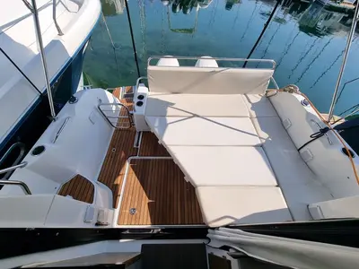 Salon of Queen Korina, a Beneteau Antares 9 OB motorboat at Zadar, Croatia