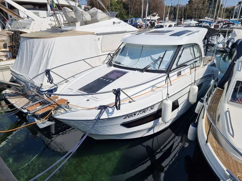 Exterior view of Queen Korina, a Beneteau Antares 9 OB motorboat at Zadar, Croatia