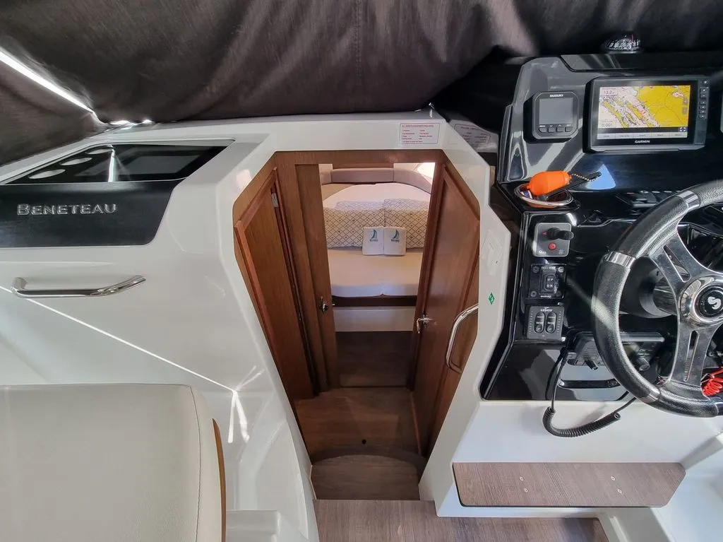 Cabin on Queen Korina, a Beneteau Antares 9 OB motorboat at Zadar, Croatia