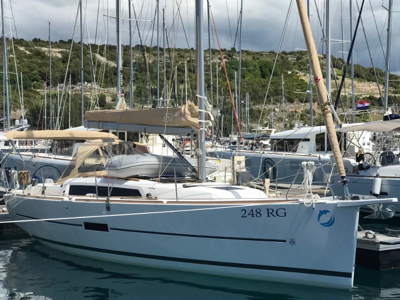Exterior view of IDA (new sails 2023.), a Dufour 350 Grand Large sailboat at Primošten, Croatia