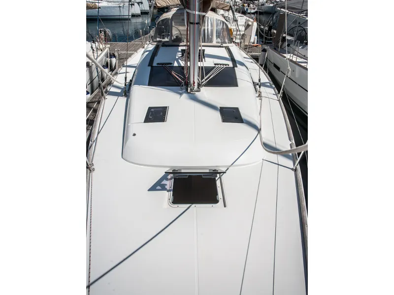 Deck of IDA (new sails 2023.), a Dufour 350 Grand Large sailboat at Primošten, Croatia
