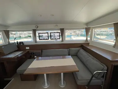 Salon of Manta, a Lagoon 40 catamaran at Athens, Greece