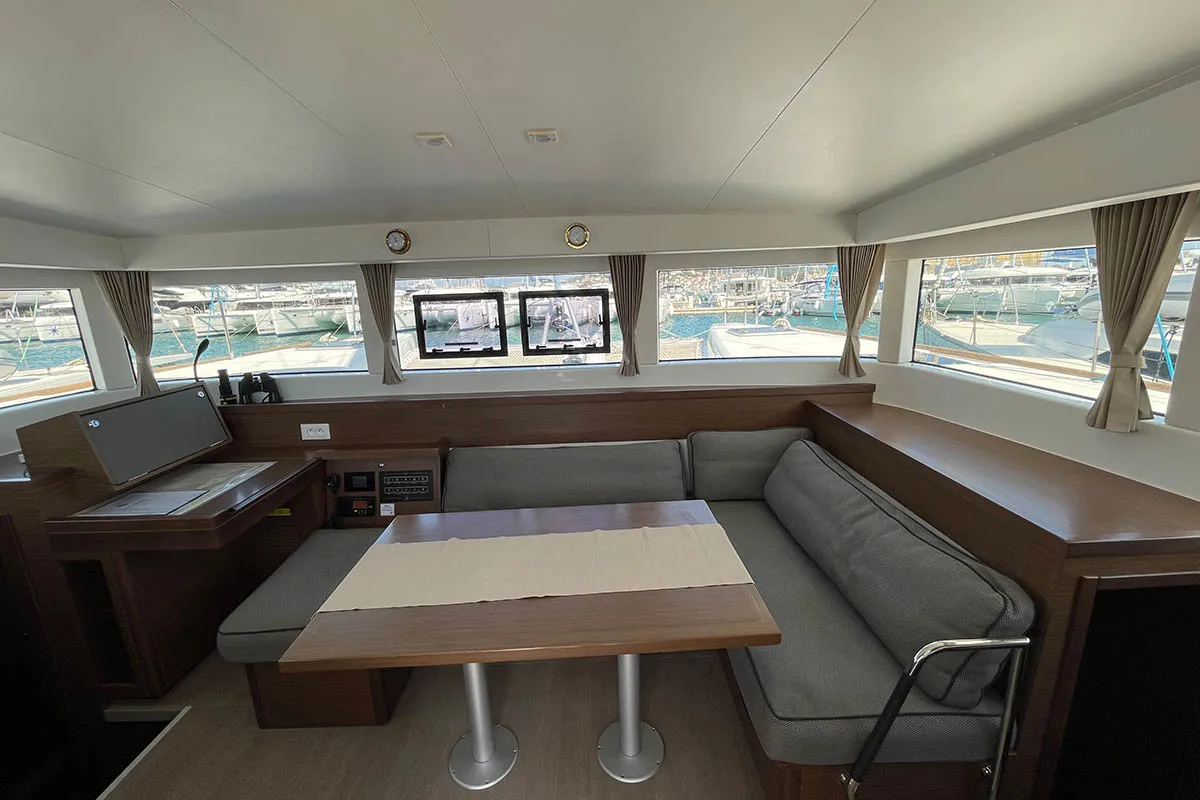 Salon of Manta, a Lagoon 40 catamaran at Athens, Greece