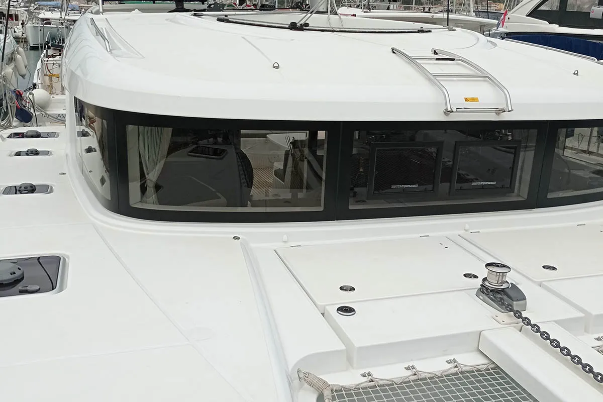 Deck of Manta, a Lagoon 40 catamaran at Athens, Greece