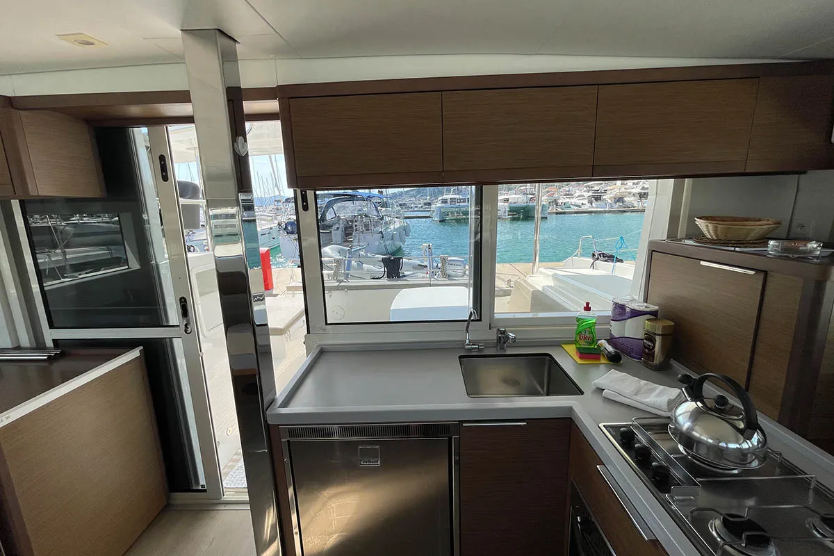 Galley of Manta, a Lagoon 40 catamaran at Athens, Greece