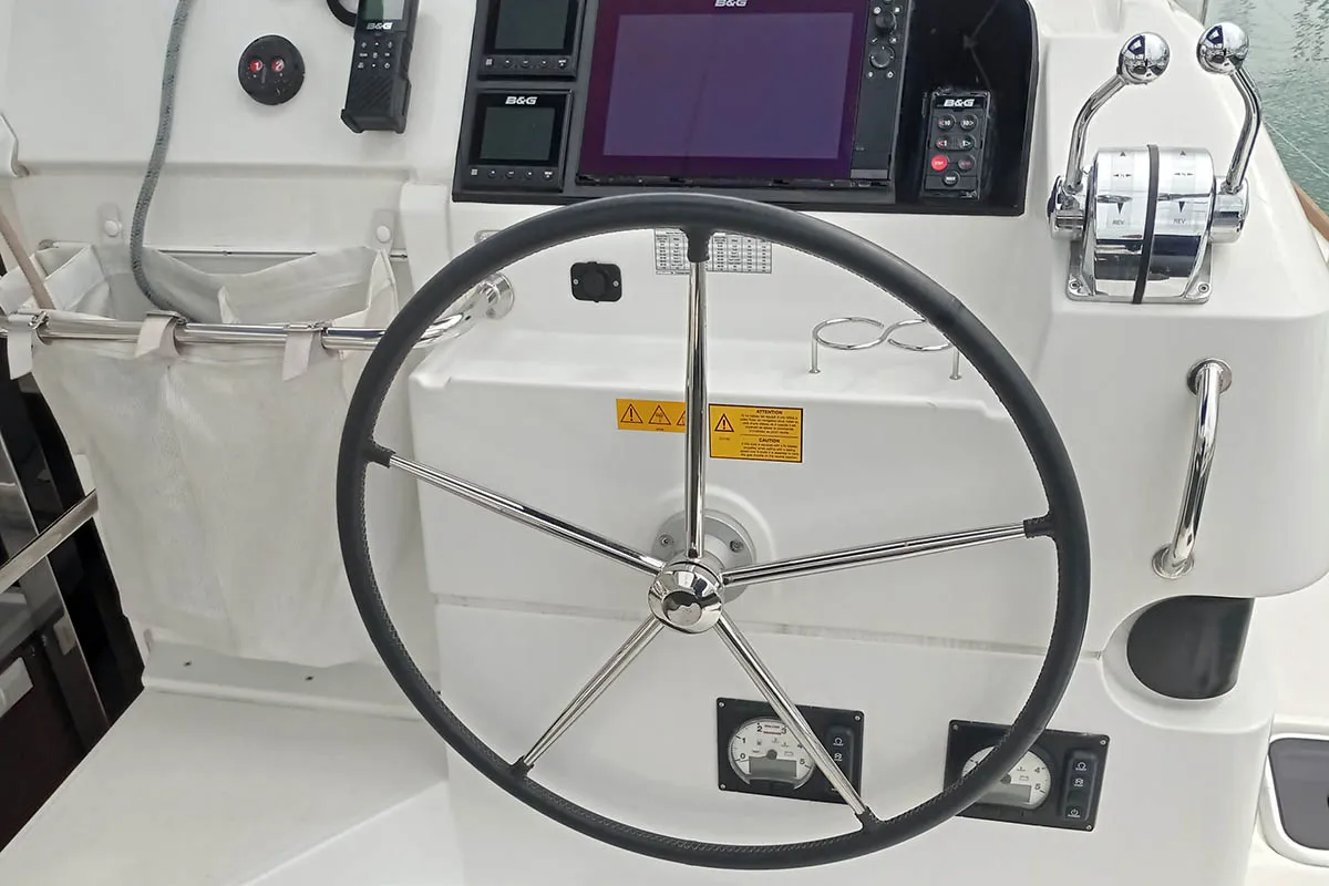 Cockpit of Manta, a Lagoon 40 catamaran at Athens, Greece