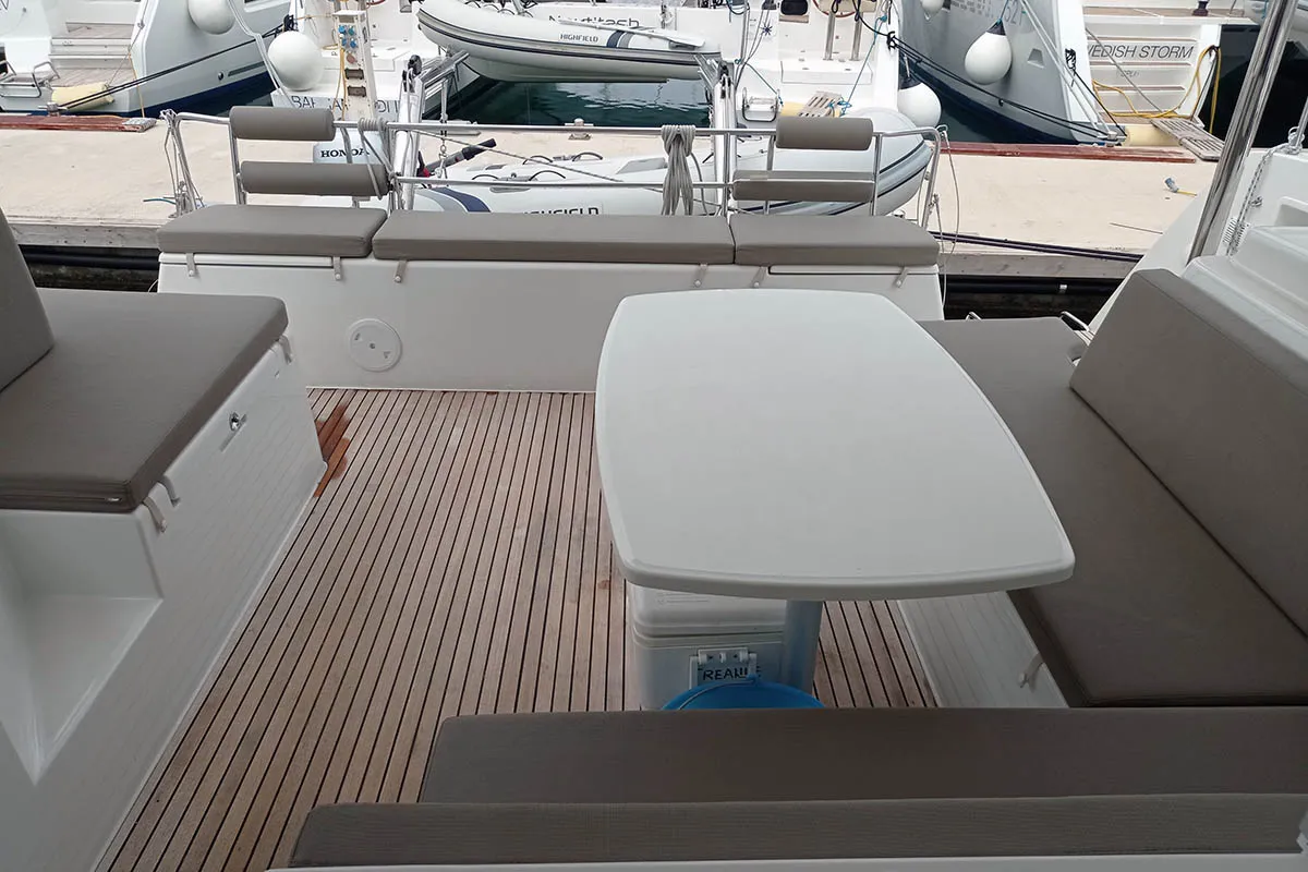 Deck of Manta, a Lagoon 40 catamaran at Athens, Greece