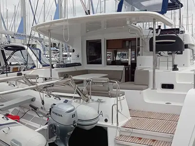 Deck of Manta, a Lagoon 40 catamaran at Athens, Greece