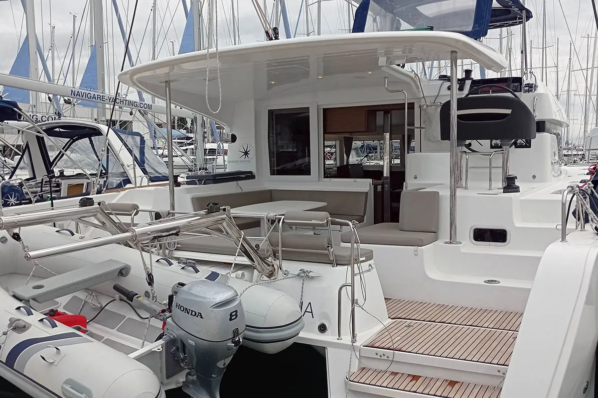 Deck of Manta, a Lagoon 40 catamaran at Athens, Greece