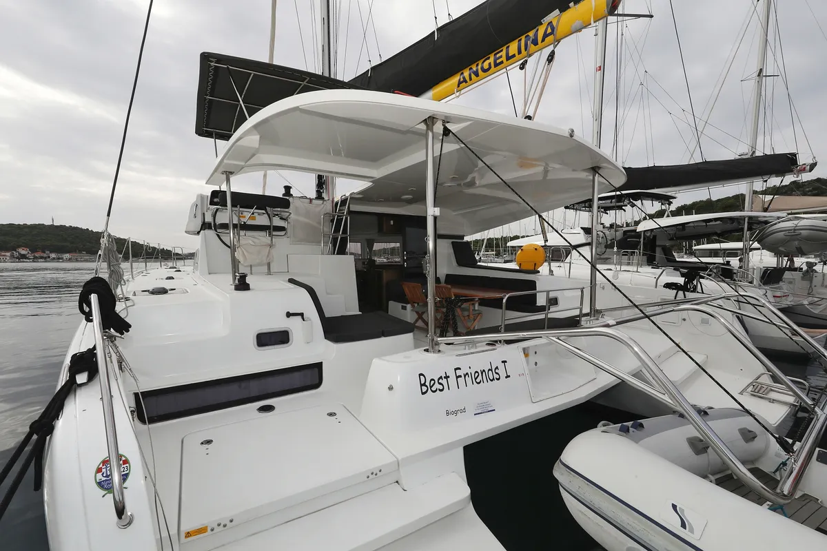 Exterior view of Best Friends I, a Lagoon 42 catamaran at Općina Rogoznica, Croatia