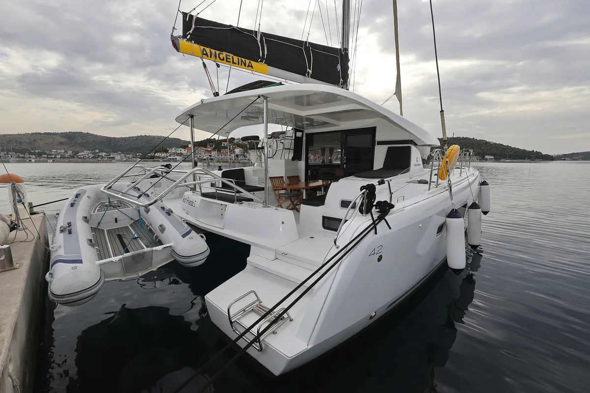 Exterior view of Best Friends I, a Lagoon 42 catamaran at Općina Rogoznica, Croatia