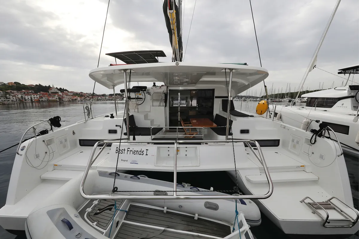 Exterior view of Best Friends I, a Lagoon 42 catamaran at Općina Rogoznica, Croatia
