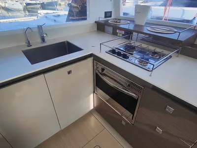 Galley of Alluzo, a Leopard 42 catamaran at Procida, Italy