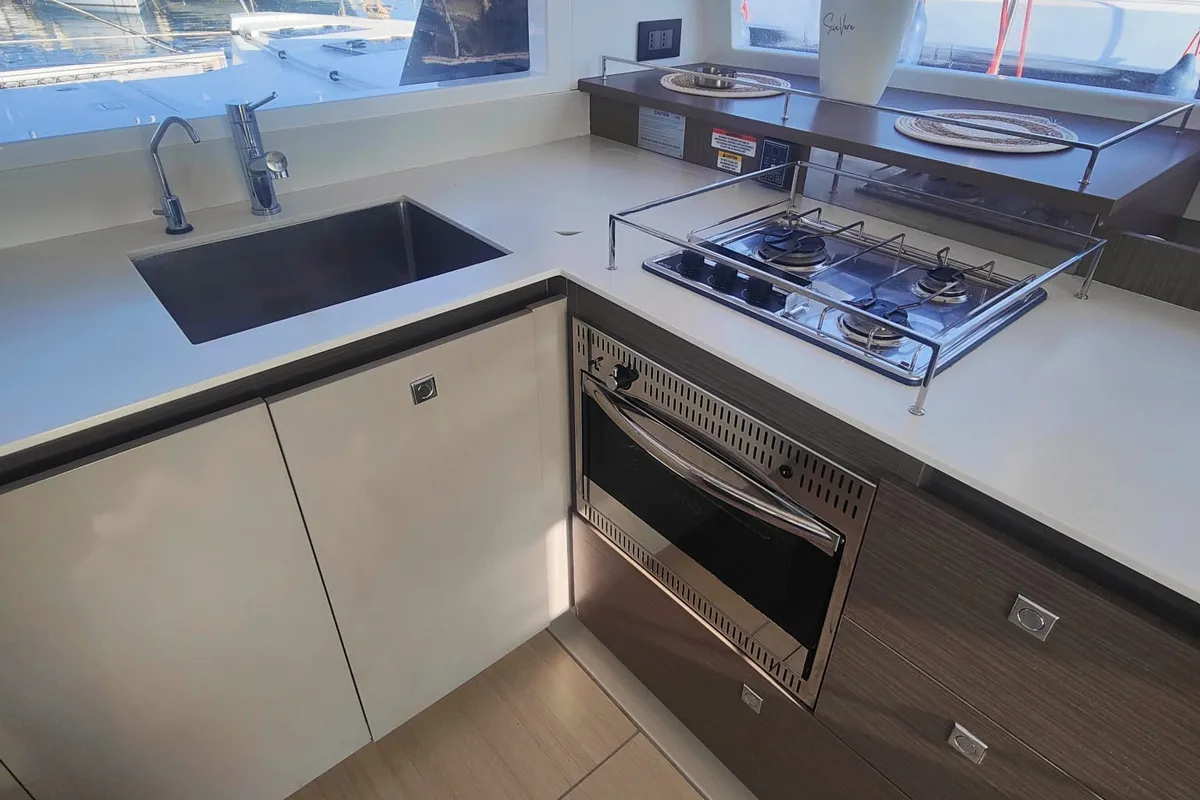 Galley of Alluzo, a Leopard 42 catamaran at Procida, Italy