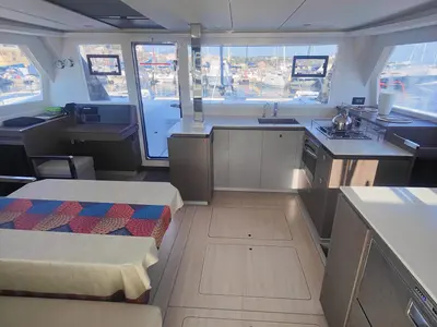 Salon of Alluzo, a Leopard 42 catamaran at Procida, Italy
